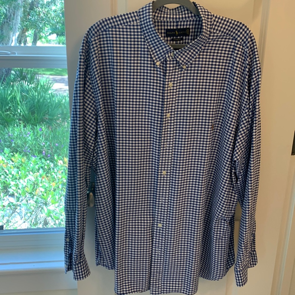 Ralph Lauren Mens button down medium-heavy weight. Blue & white check 3XB